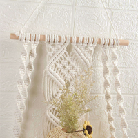 4x Boho Macrame ชั้นแขวนผนังทอด้วยมือพรมแขวนที่แขวนเก็บของไม้ลอยสำหรับของตกแต่งผนังบ้าน