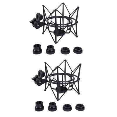 2X Microphone Shock Mount Adjustable Mount Recording Mic Stand Metal Bracket Pod Microphone Stand (Black)