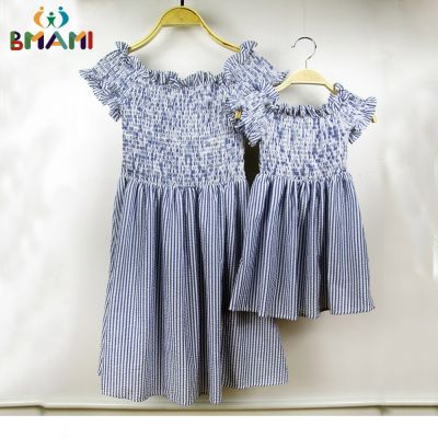 【YF】 2022 Mother Daughter Dresses Family Matching Outfits Striped Dress Clothing Mom Baby Clothes Look