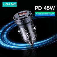 USAMS ที่ชาร์จแบตในรถ45W USB ดีไซน์โปร่งใส + ชนิด C พอร์ต PD ที่ชาร์จโทรศัพท์อย่างรวดเร็วสำหรับ iPhone 14 13 12 11 Pro Max Xiaomi Huawei USB Poco ที่ชาร์จแบตในรถ