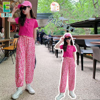 ES Girls middle and older childrens casual suit new short-sleeved leopard pants Korean version of childrens two-piece set