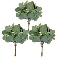 5PC Artificial Eucalyptus Leaves Stems Bulk Fake Silver Eucalyptus Leaves Plant in Grey Green 29cm Artificial Greenery Holiday Greens Home Wedding Party Deocra  Greenery