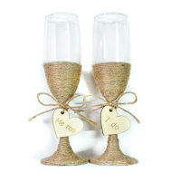 Rustic Wedding Toasting Glasses with Twine ,Engraved "I DO, ME TOO" , Champagne Flutes ,Bride and Groom Glasses ,wedding Glasses