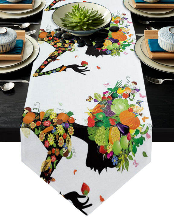 african-woman-vase-silhouette-table-runners-wedding-dinning-table-decoration-farmhouse-decor-kitchen-table-runner-tablecloth