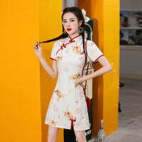 จีนแบบดั้งเดิม Cheongsam สั้นสไตล์2022ใหม่หนุ่มสไตล์ทุกวันสาวโมเดิร์นปรับปรุงฤดูร้อน Deer Party Dress