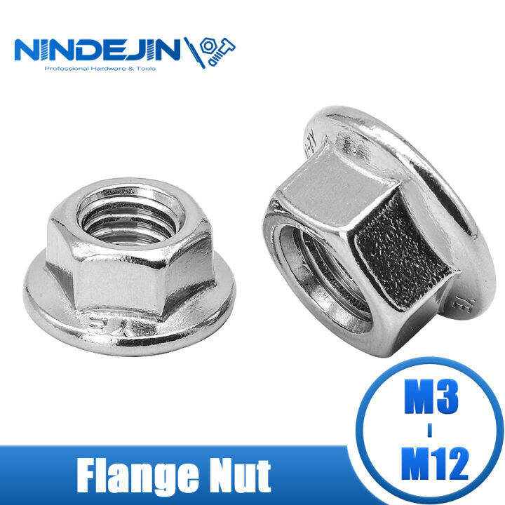 NINDEJIN 10/25/50/55pcs Stainless Steel Hexagon Flange Nut M3 M4 M5 M6 ...