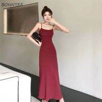 Dress Women A-line Minimalist Solid All-match Backless Elegant High Waist Leisure Popular Korean Style Female Tender Summer Cozy Pipe Fittings Accesso