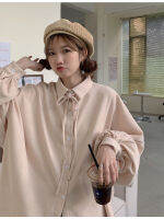 Long-sleeved Shirt Women College Outer Wear Designer Students Kawaii Button-up Blouse Loose Korean All-match Simple Bow Tie Top
