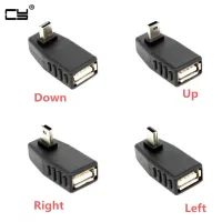 USB Female to Mini USB Male 90 Degree Down right Angle Left Angle UP OTG Adapter for Car AUX Tablet Black Right Left Down