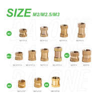 M2.5 M3 M4 M5ทองเหลือง Knurled ด้ายแทรกถั่วชุดทองแดงร้อนละลายความร้อนแทรกอ่อนนุชชุดสำหรับ M2เครื่องพิมพ์ปั้น200 250ชิ้น