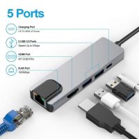 5ใน1 USB C ฮับ Type C ถึง4K HD อะแดปเตอร์พร้อมกิกะบิต1000เมตร RJ45พอร์ต R เครือข่ายอีเทอร์เน็ตแลนอะแดปเตอร์สำหรับ Macbook โปร