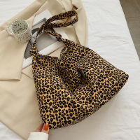 Linen Fabric Leopard Print Shoulder bucket bag for Women Ladies Purse and Handbag Student Soft Tote bag Weekender Evening Bags