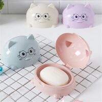 1PC Plastic Cartoon Cat Soap Dish with Cover Soap Box Holder Case Cute Bathroom Storage Cleaning Bathroom Suppy Accessories Soap Dishes