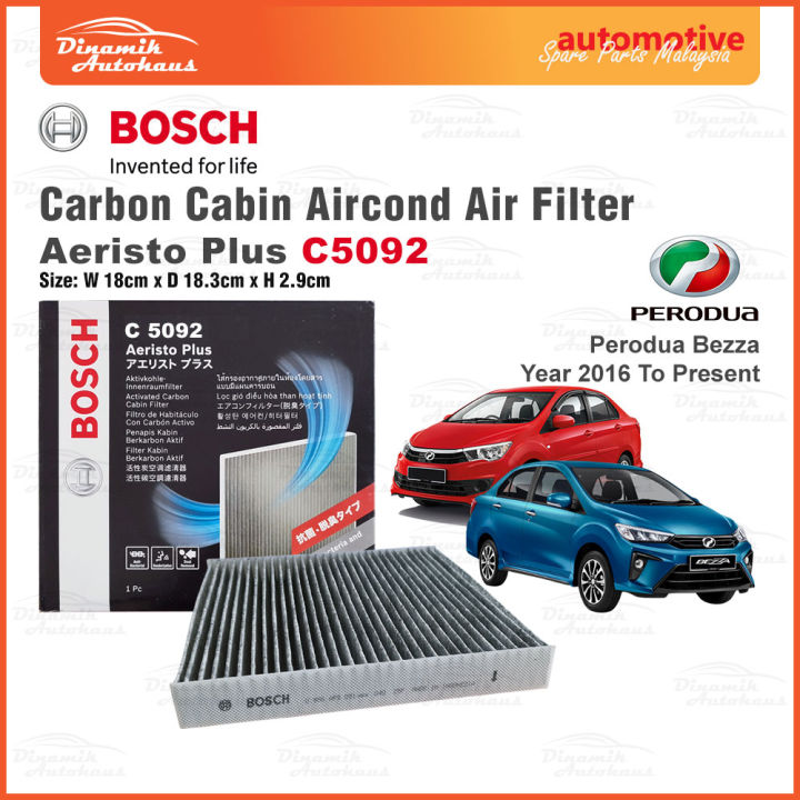 Perodua Bezza Year 2016 To Present Carbon Cabin Air Conditioning Filter  Bosch Aeristo Plus Carbon Cabin Air Filter C5092