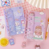 Ins Cute Cartoon Notebook with Ruler Lovely Girl Diary Loose Leaf Waterproof Scrapbook Journal Back To School Student Supplies
