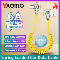 VARORLO 6A ซูเปอร์เร็วสปริงสายชาร์จหดได้ชนิด-C/ ฟ้าผ่า/ไมโคร USB ซิงค์อัลลอยอินเตอร์เฟซ180ชุดชาร์จ ° สำหรับ Xiaomi Huawei OPPO VIVO ใช้ได้กับสายไอโฟน