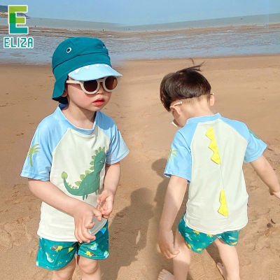 ES boys swimsuit Short-sleeved top + shorts Cute cartoon dinosaur one piece swimsuit Anti-sun, quick-drying and breathable