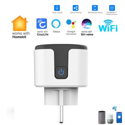 Elesky ชุด Apple อยู่บ้าน3ชิ้น,20A ปลั๊กสมาร์ทไวไฟพร้อมตัวจับเวลาการตรวจสอบพลังงานปลั๊กไฟ EU Home Outlet สนับสนุน Goo Alice Smart Things Siri Alexa 0823