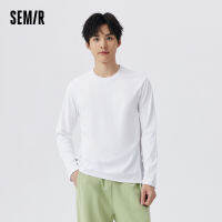 Semir เสื้อทีเชิ้ตผู้ชายฤดูใบไม้ผลิสีขาวสบายผิวระบายอากาศได้ดีชุดนอนคอกลมใส่อยู่บ้านแขนยาว