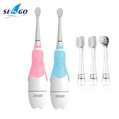 Seago แปรงสีฟันไฟฟ้าโซนิคสำหรับเด็ก,แปรงสีฟันไฟฟ้าอุปกรณ์ตั้งเวลาไฟ LED แบตเตอรี่กันน้ำ IPX7หัวแปรงดูปองท์เปลี่ยนได้ SG513