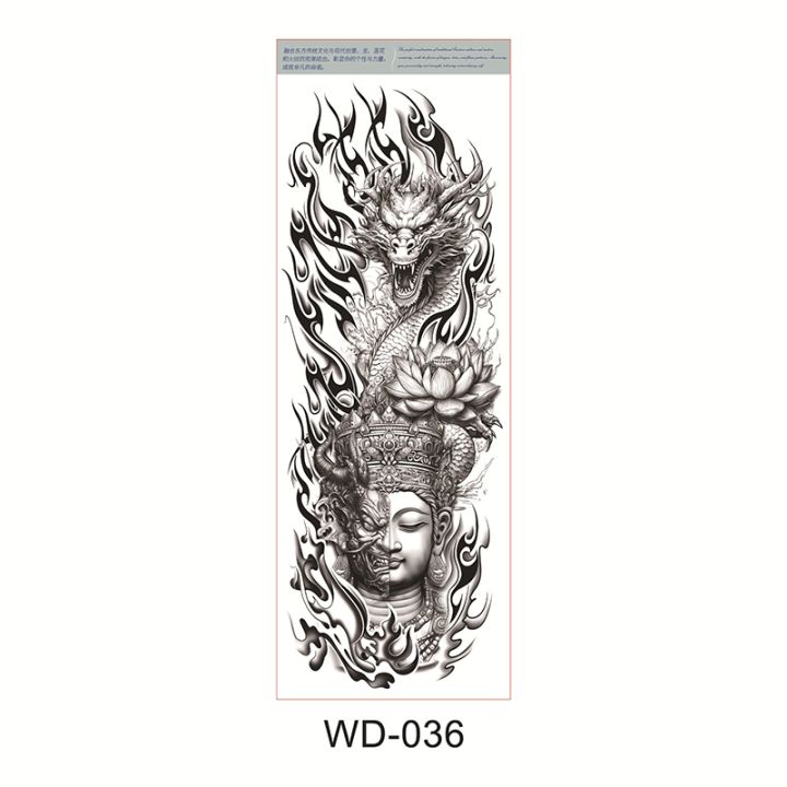 yf-big-arm-sleeve-tattoo-buddha-waterproof-temporary-sticker-dragon-body-art-fake-fish-colorful-tattoos-stickers