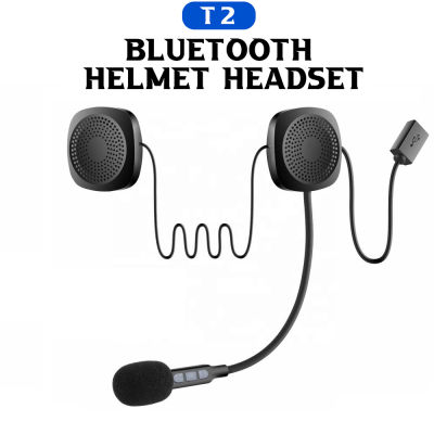 T2 ชุดหูฟังไร้สายบลูทูธหมวกกันน็อคมอเตอร์ไซค์ลำโพงหูฟังแฮนด์ฟรีเครื่องเล่นเพลง Mp3 อุปกรณ์เสริมรถจักรยานยนต์-Faneje