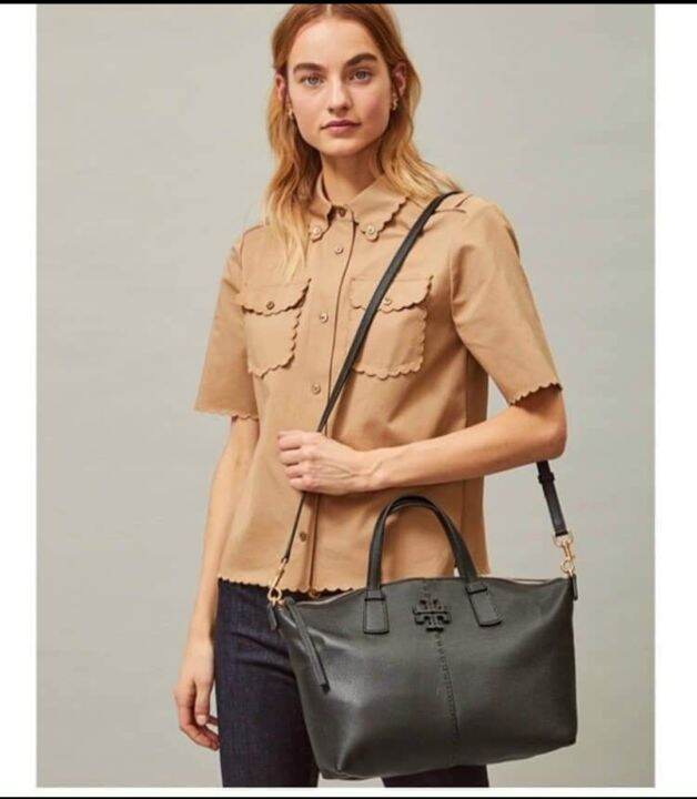 T.O.R.Y. B.U.R.C.H McGraw Mini TopZip Leather Satchel In Color Black Lazada PH