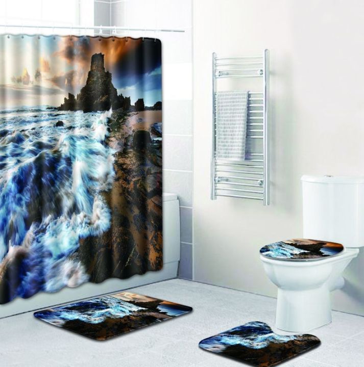 zeegle-sea-bath-mats-set-with-curtain-printed-bathroom-mats-toilet-cover-protector-pads-shower-curtain-bath-rugs-home-door-mats
