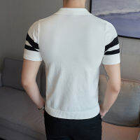 Loose extra size,Summer British Color Matching Casual Slim-fit Short-sleeved Polo Shirt Lapel T-shirt Knitted Fabric,Sizes S-4XL