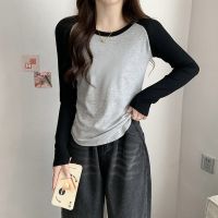 [COD] Wholesale splicing raglan shoulder long-sleeved t-shirt womens early autumn hot girl short bottoming top