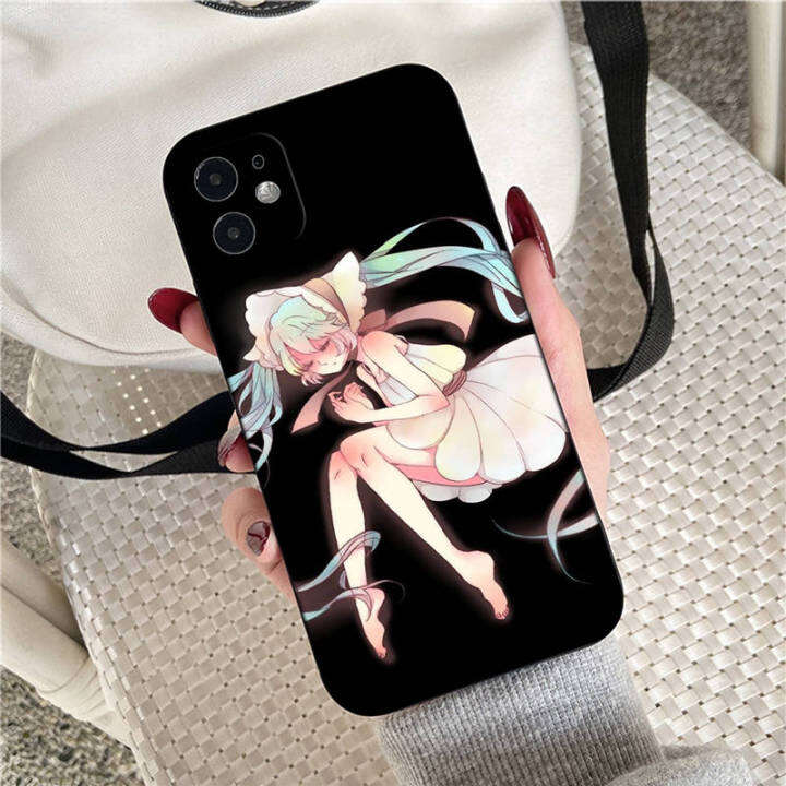 casing-หรับ-iphone-14-13-11-pro-max-11-mini-8-8-plus-hatsune-miku-anime-pattern-phone-เคสโทรศัพท์-อ่อนนุ่ม-tpu-shockproof-black-ปก