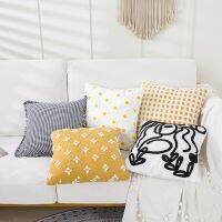 [COD] simple wrinkle chrysanthemum embroidery pillowcase home living room bedroom bay window fabric cushion square without core