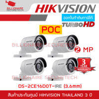 HIKVISION กล้องวงจรปิดระบบ HDTVI 1080P DS-2CE16D0T-IRE (3.6mm) POC แพ็ค 4 ตัว ***ใช้กับเครื่องบันทึกที่รองรับกล้องระบบ HDTVI ความละเอียด 2 ล้านพิกเซลขึ้นไปเท่านั้น*** BY BILLIONAIRE SECURETECH