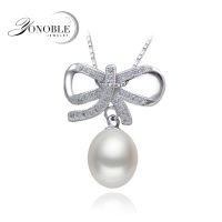 Younoble Real Natural Pearl Pendant Necklace,925 Silver Pendant With Pearl Daughter Birthday Gift White 9-10Mm 45Cm Chain