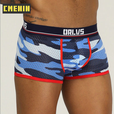 (1 Pieces) Ins Style Men Underwear Boxershorts Camouflage LOGO Print Sexy Mens Underpants Boxers Cotton Pouch Male Trunks OR191