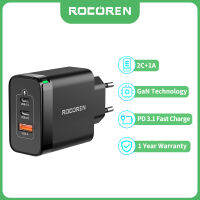 Rocoren 65W GaN USB C ที่ชาร์จอะแดปเตอร์ชาร์จไฟติดผนังชนิด C ชาร์จเร็ว QC 4.0 3.0สำหรับ iPhone 14 Pro Max แมคบุ๊กโปรแอร์ iPad Air Samsung S20 S21 + Huawei Oneplus Dell ASUS แล็ปท็อปและแท็บเล็ต Lenovo