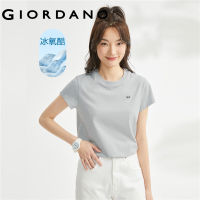 ➦GIORDANO ผู้หญิง เทคโนโลยีขั้นสูงความรู้สึกเย็นน้ำแข็งออกซิเจนเย็นเสื้อยืดคอกลมปักลายหมีแพนด้าถัก Free Shipping 05323417