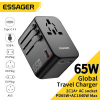 Essager Universal Travel Adapter All in one Travel Charger With 65W USB and Type C Wall Charger For US EU UK Plug AUS Charging