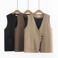 【มีไซส์ใหญ่】Plus Size XL-4XL Womens Sleeveless Spring Autumn Vests Ladies Office-wear Black Blazers