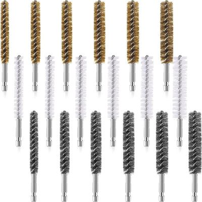 18Pcs Wire Brush for Power Drill Multi Sizes Cleaning Rust Brush Brass Brush with with 1/4 Inch Hex Shank Handle 6 Sizes