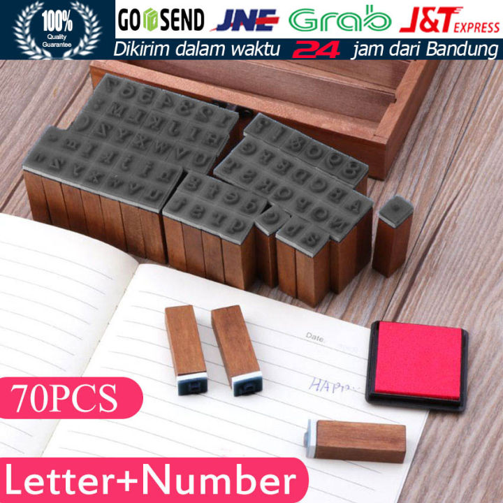 Paket 70 Pcs Set Stempel Huruf Dan Angka Kayu Alphabet Stamp Dengan