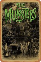 โปสเตอร์รายการทีวี Munsters ศิลปะบนผนังวินเทจการตกแต่งบ้านรายการทีวีป้ายดีบุกโลหะขนาด8X12นิ้ว