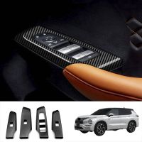 For Mitsubishi Outlander 2022+ Car Carbon Fiber Window Glass Lift Button Switch Cover Trim Door Armrest Panel RHD