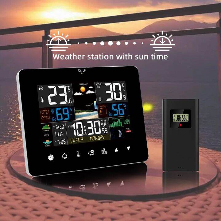 Sunrise And Sunset Weather Station Alarm Clock Thermometer Hygrometer Touch Screen Operation