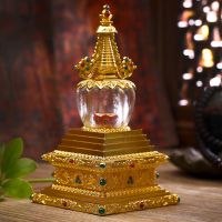 Tibetan Suppliers Gold Alloy Metal Rulai Exquisite Lotus Vajra Design Stupa Buddhist Crafts