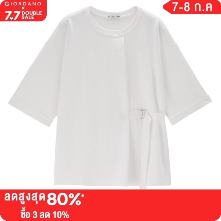 giordano-women-t-shirts-waist-belt-fashion-loose-tee-crewneck-short-sleeve-roll-cuff-summer-relaxed-casual-tshirts-18323907