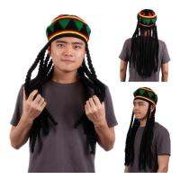 Rhasta หมวก Rasta จาเมกาถักโครเชต์ Slouchy BOB Marley เร็กเก้สไตล์หมวกสีเขียว/สีเหลือง/สีดำ/สีแดง - INTL