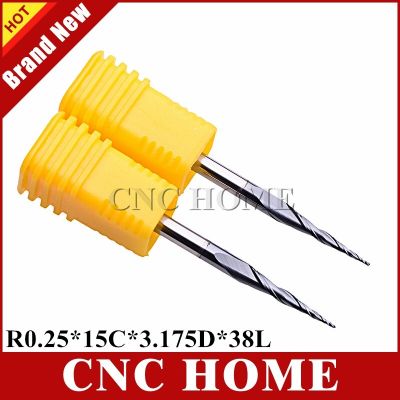 2pc R0.25 / R0.5 / R0.75 / R1 HRC55 Taper Ball Nose End Mill Tapered Cone Milling Cutter Bits CNC Woodworking Router Bit 3.175mm Shank