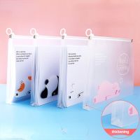 4pcs Transparent A4 file folder Data bag Plastic Student Paper Storage Bag Cute Cartoon Pattern Zipper Pocket Folders