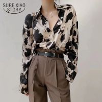 ┋✘▩ Cow Print Button Up Shirts Women Long Sleeve Blouse Korean Fashion Clothes Chiffon Streetwear Plus Size Tops Spring New 13486